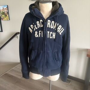 Abercrombie & Fitch Dark Blue Hoodie with Fur Trim